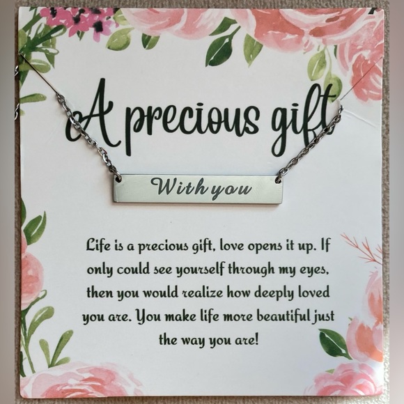 NEW Silver Bar Necklace Stainless Steel Reversible Every day is a gift, with you - Picture 3 of 6